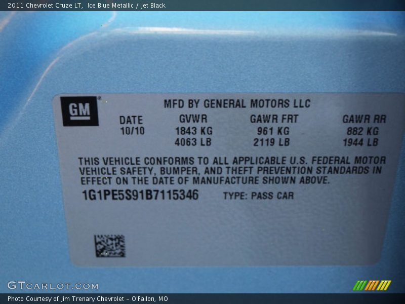 Ice Blue Metallic / Jet Black 2011 Chevrolet Cruze LT