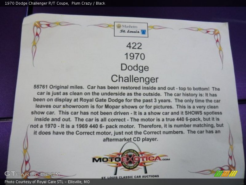 Books/Manuals of 1970 Challenger R/T Coupe