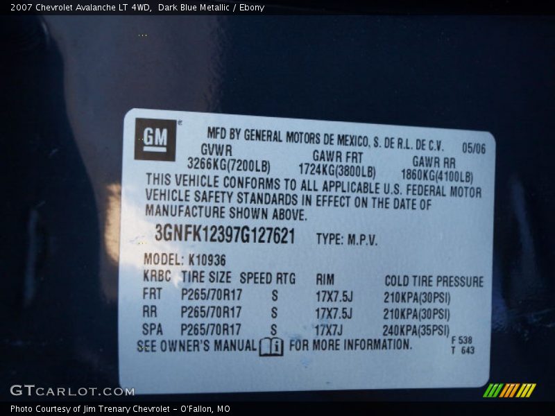 Dark Blue Metallic / Ebony 2007 Chevrolet Avalanche LT 4WD