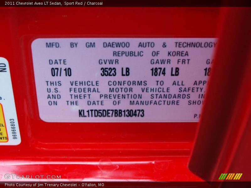 Sport Red / Charcoal 2011 Chevrolet Aveo LT Sedan