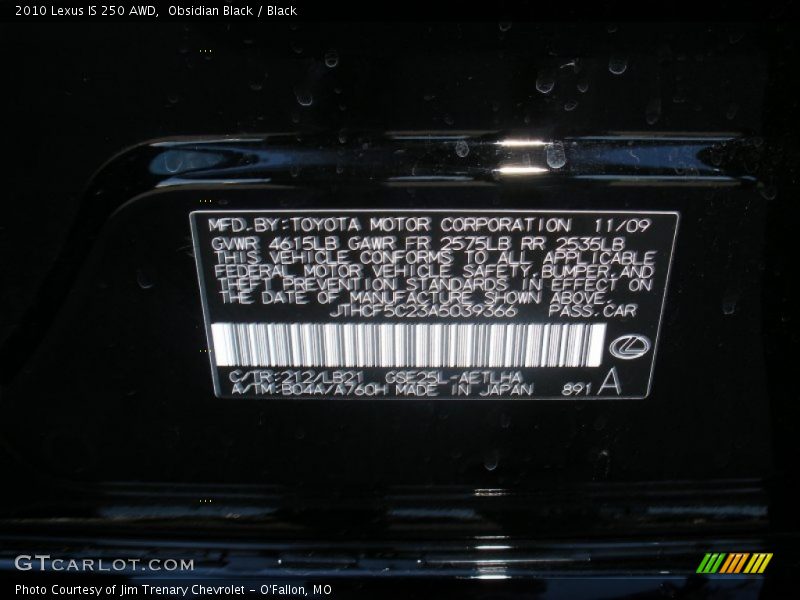 Obsidian Black / Black 2010 Lexus IS 250 AWD