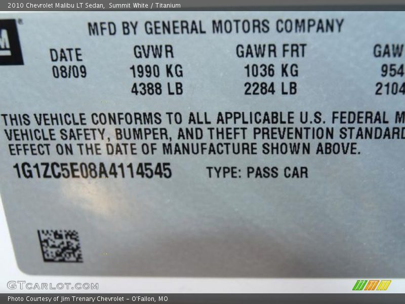 Summit White / Titanium 2010 Chevrolet Malibu LT Sedan