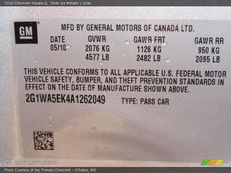 Silver Ice Metallic / Gray 2010 Chevrolet Impala LS