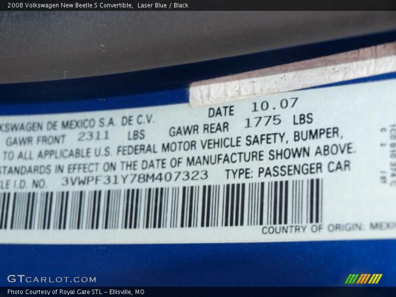 Laser Blue / Black 2008 Volkswagen New Beetle S Convertible