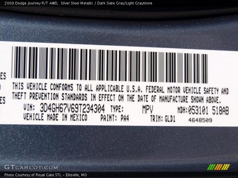 Silver Steel Metallic / Dark Slate Gray/Light Graystone 2009 Dodge Journey R/T AWD