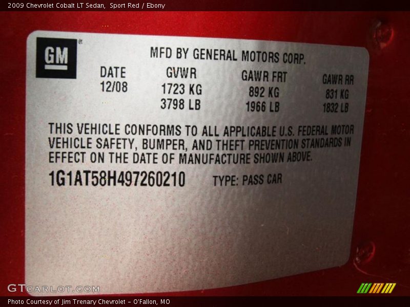 Sport Red / Ebony 2009 Chevrolet Cobalt LT Sedan