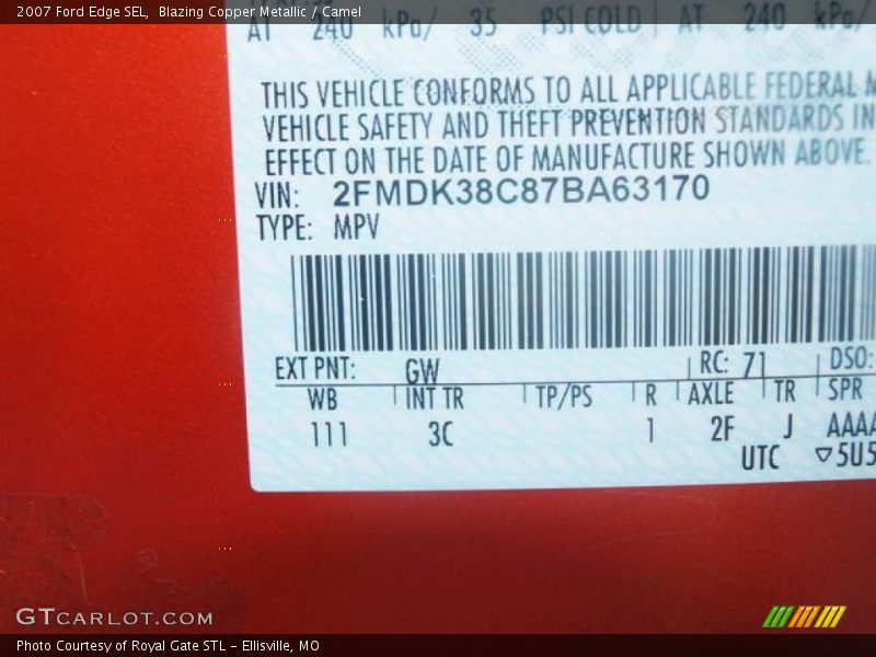 Blazing Copper Metallic / Camel 2007 Ford Edge SEL