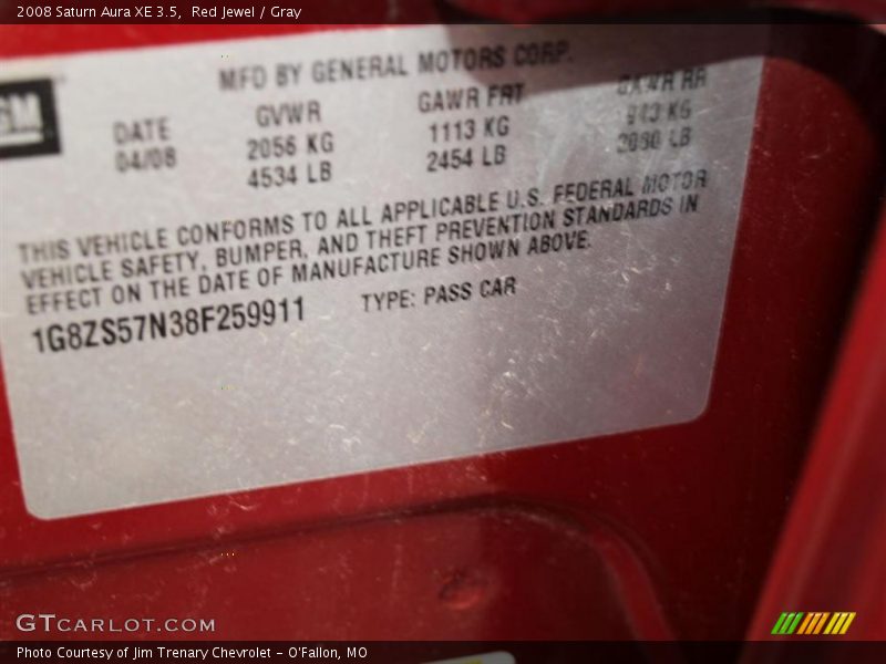 Red Jewel / Gray 2008 Saturn Aura XE 3.5