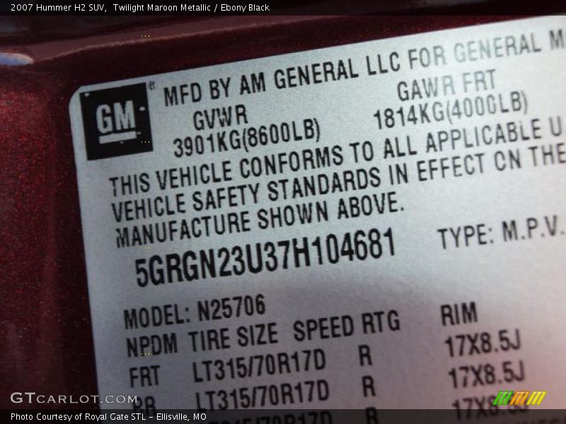 Twilight Maroon Metallic / Ebony Black 2007 Hummer H2 SUV