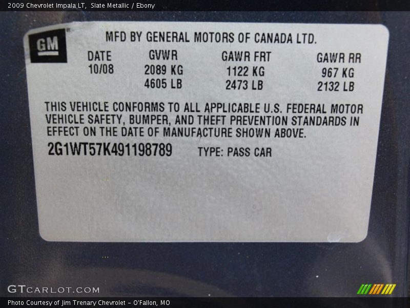 Slate Metallic / Ebony 2009 Chevrolet Impala LT