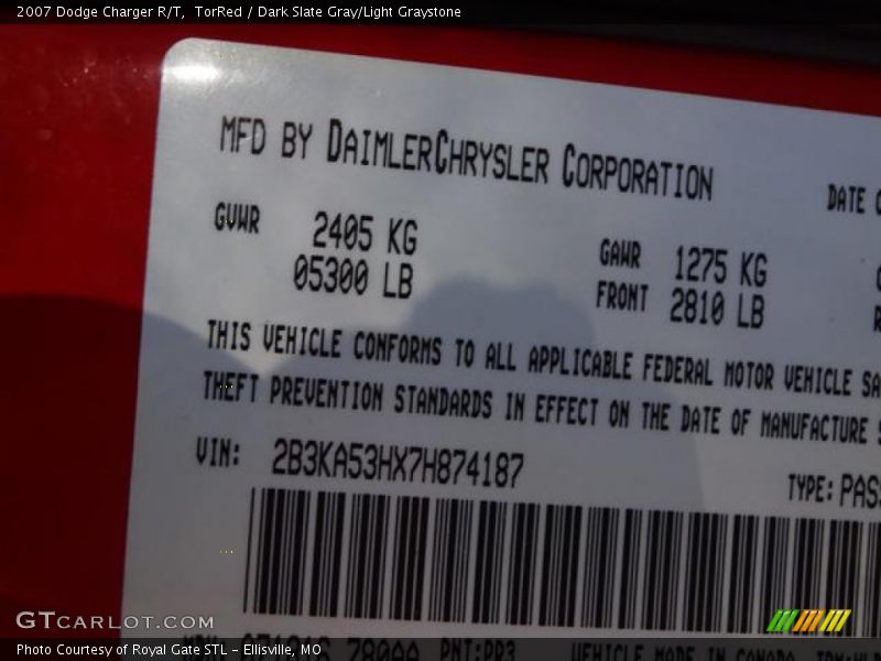 TorRed / Dark Slate Gray/Light Graystone 2007 Dodge Charger R/T