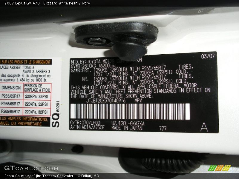 Blizzard White Pearl / Ivory 2007 Lexus GX 470