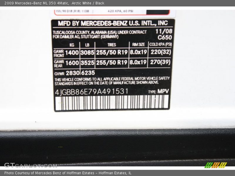 Arctic White / Black 2009 Mercedes-Benz ML 350 4Matic