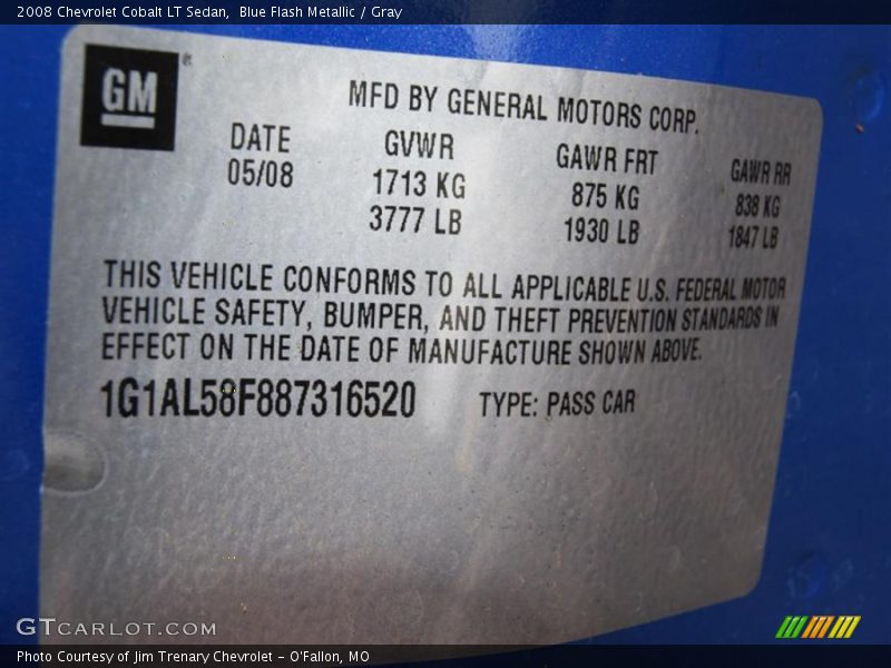 Blue Flash Metallic / Gray 2008 Chevrolet Cobalt LT Sedan