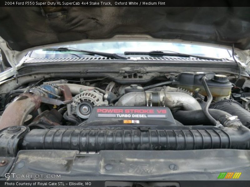 Oxford White / Medium Flint 2004 Ford F550 Super Duty XL SuperCab 4x4 Stake Truck