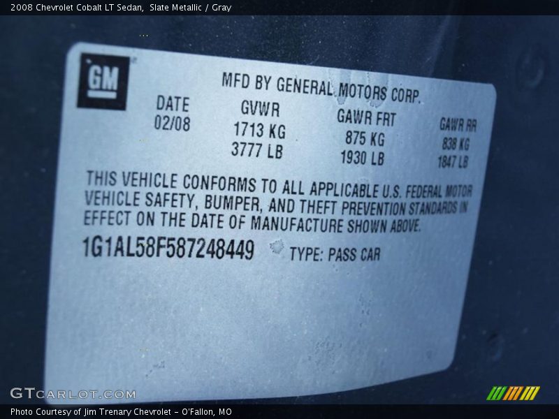 Slate Metallic / Gray 2008 Chevrolet Cobalt LT Sedan