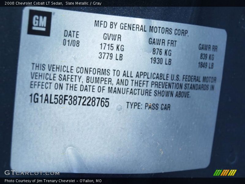 Slate Metallic / Gray 2008 Chevrolet Cobalt LT Sedan