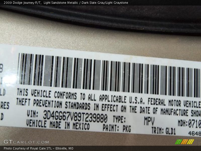 Light Sandstone Metallic / Dark Slate Gray/Light Graystone 2009 Dodge Journey R/T