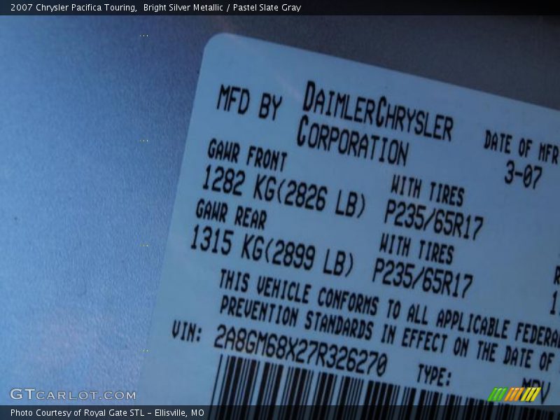 Bright Silver Metallic / Pastel Slate Gray 2007 Chrysler Pacifica Touring
