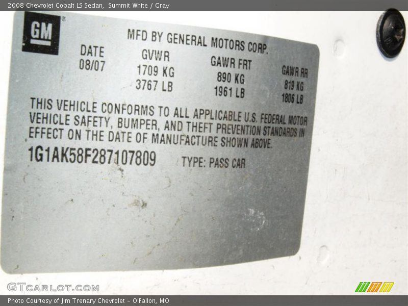Summit White / Gray 2008 Chevrolet Cobalt LS Sedan