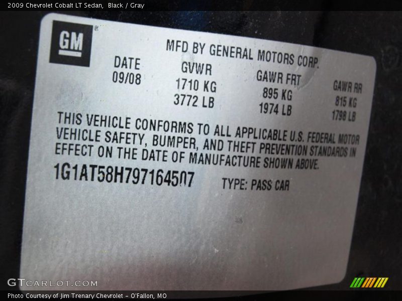 Black / Gray 2009 Chevrolet Cobalt LT Sedan