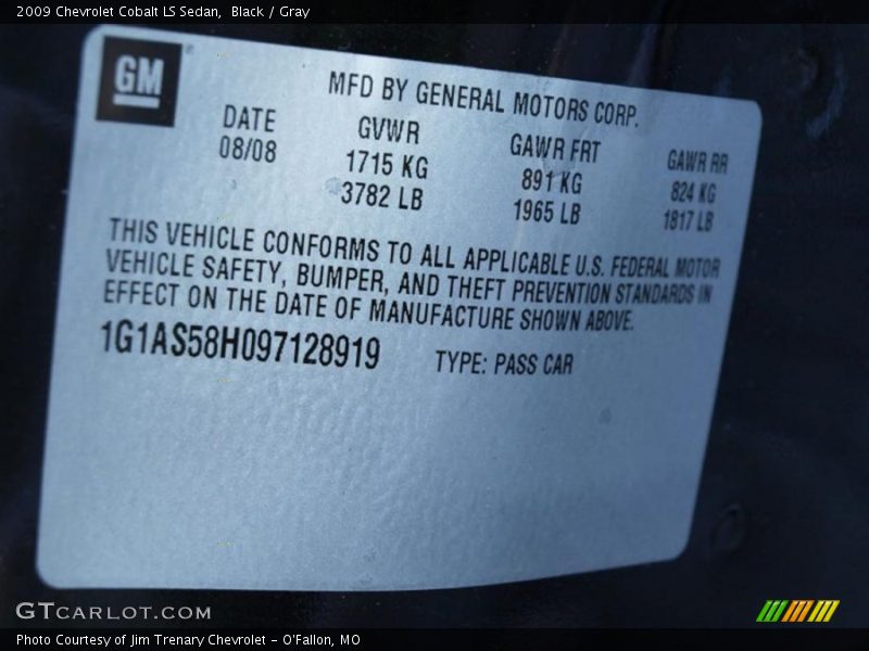 Black / Gray 2009 Chevrolet Cobalt LS Sedan