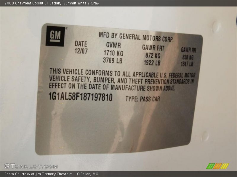 Summit White / Gray 2008 Chevrolet Cobalt LT Sedan