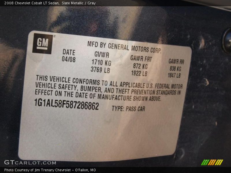 Slate Metallic / Gray 2008 Chevrolet Cobalt LT Sedan