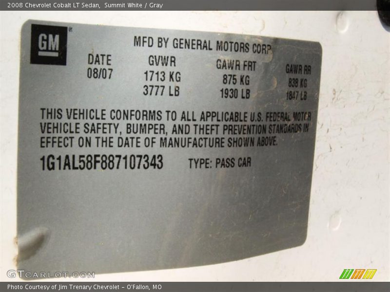 Summit White / Gray 2008 Chevrolet Cobalt LT Sedan