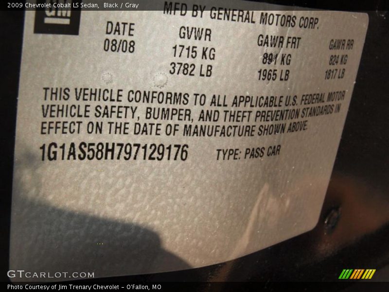 Black / Gray 2009 Chevrolet Cobalt LS Sedan