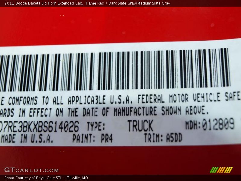 Flame Red / Dark Slate Gray/Medium Slate Gray 2011 Dodge Dakota Big Horn Extended Cab