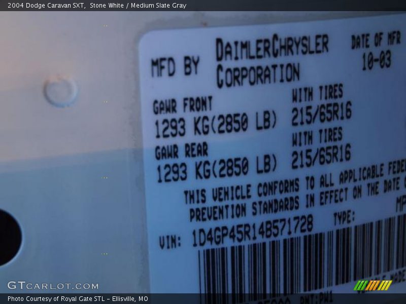 Stone White / Medium Slate Gray 2004 Dodge Caravan SXT