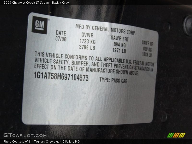 Black / Gray 2009 Chevrolet Cobalt LT Sedan