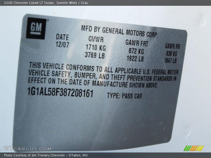 Summit White / Gray 2008 Chevrolet Cobalt LT Sedan