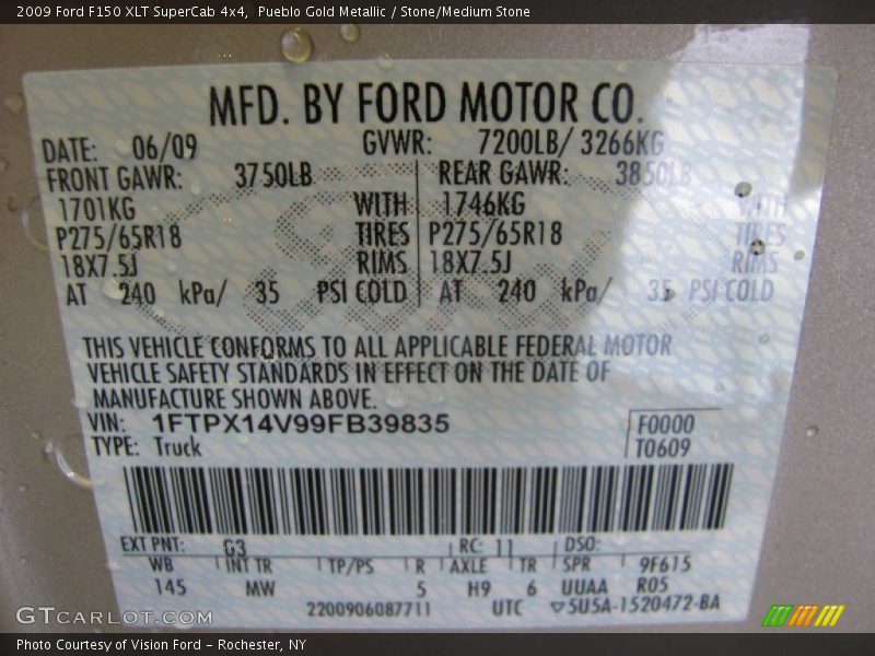 Pueblo Gold Metallic / Stone/Medium Stone 2009 Ford F150 XLT SuperCab 4x4
