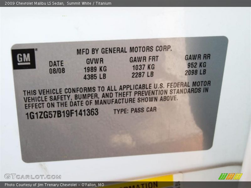 Summit White / Titanium 2009 Chevrolet Malibu LS Sedan
