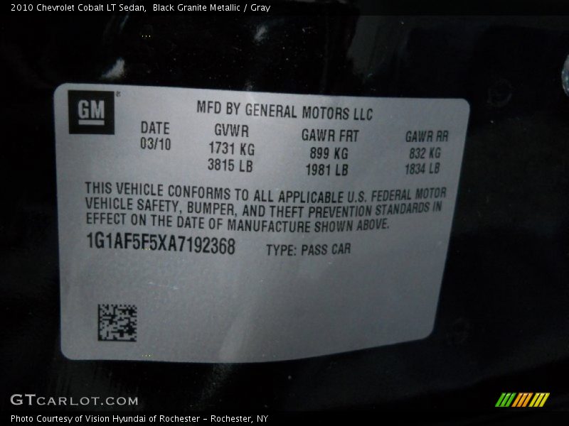 Black Granite Metallic / Gray 2010 Chevrolet Cobalt LT Sedan