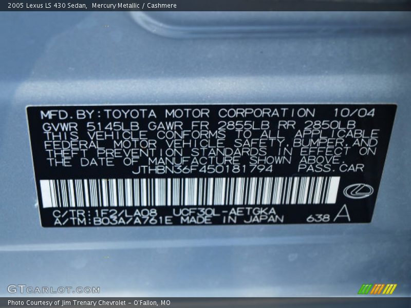 Mercury Metallic / Cashmere 2005 Lexus LS 430 Sedan
