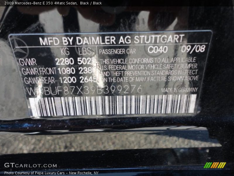 Black / Black 2009 Mercedes-Benz E 350 4Matic Sedan