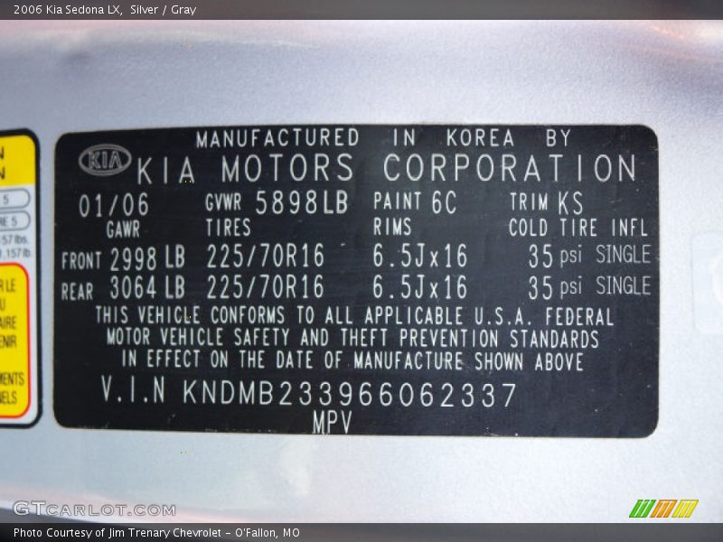 Silver / Gray 2006 Kia Sedona LX