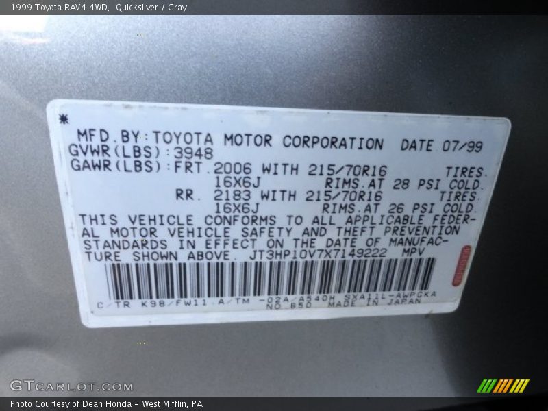 Quicksilver / Gray 1999 Toyota RAV4 4WD