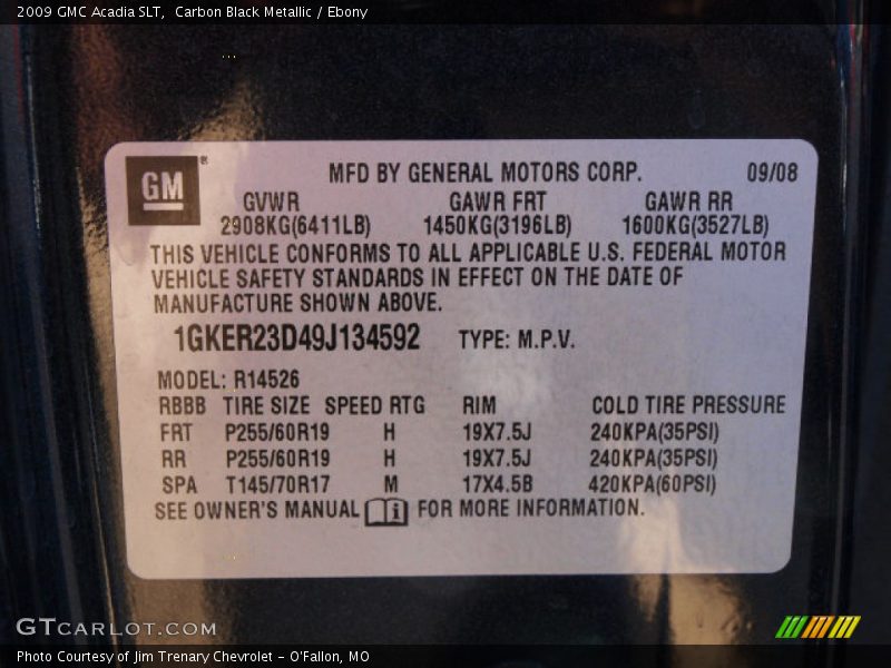 Carbon Black Metallic / Ebony 2009 GMC Acadia SLT