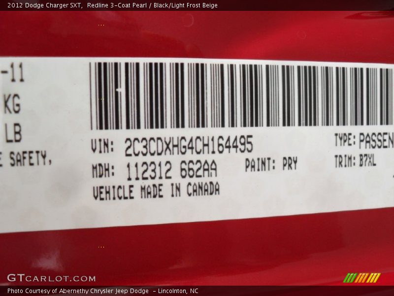 2012 Charger SXT Redline 3-Coat Pearl Color Code PRY