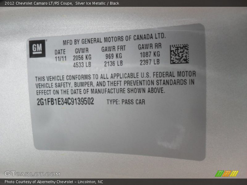 Silver Ice Metallic / Black 2012 Chevrolet Camaro LT/RS Coupe