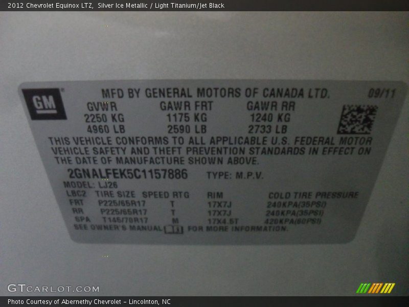 Silver Ice Metallic / Light Titanium/Jet Black 2012 Chevrolet Equinox LTZ
