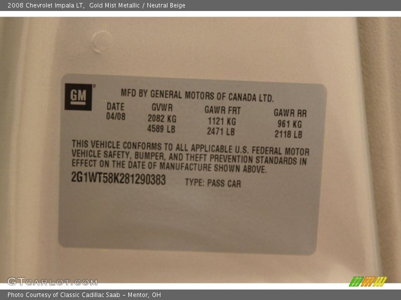 Gold Mist Metallic / Neutral Beige 2008 Chevrolet Impala LT