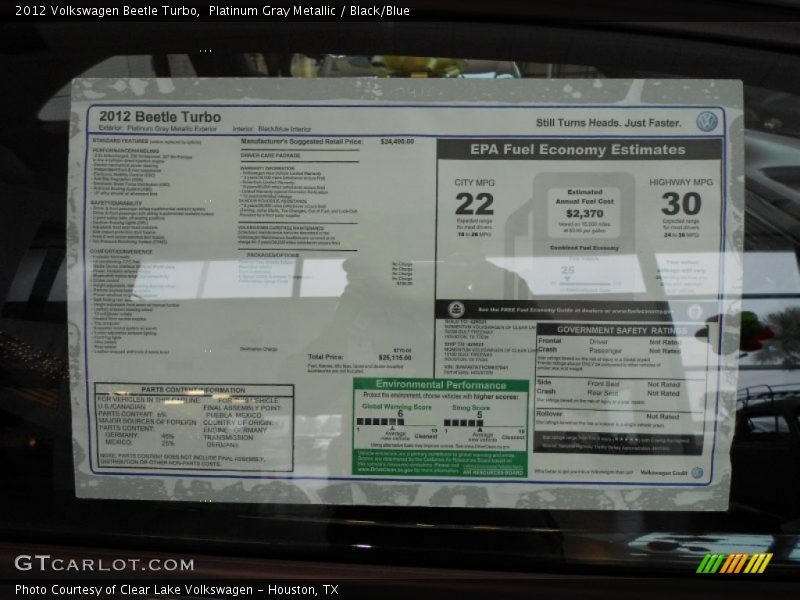  2012 Beetle Turbo Window Sticker