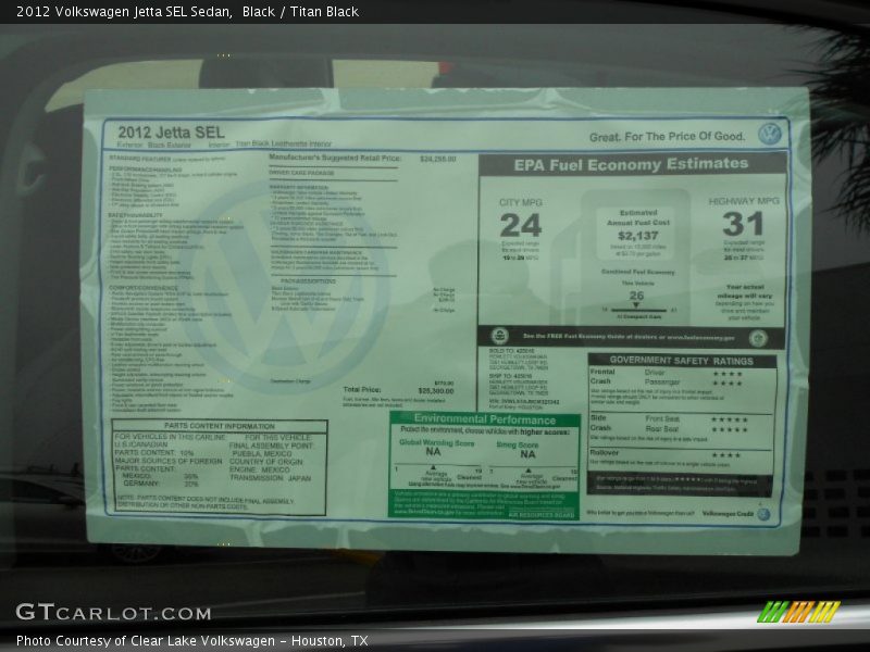 Black / Titan Black 2012 Volkswagen Jetta SEL Sedan