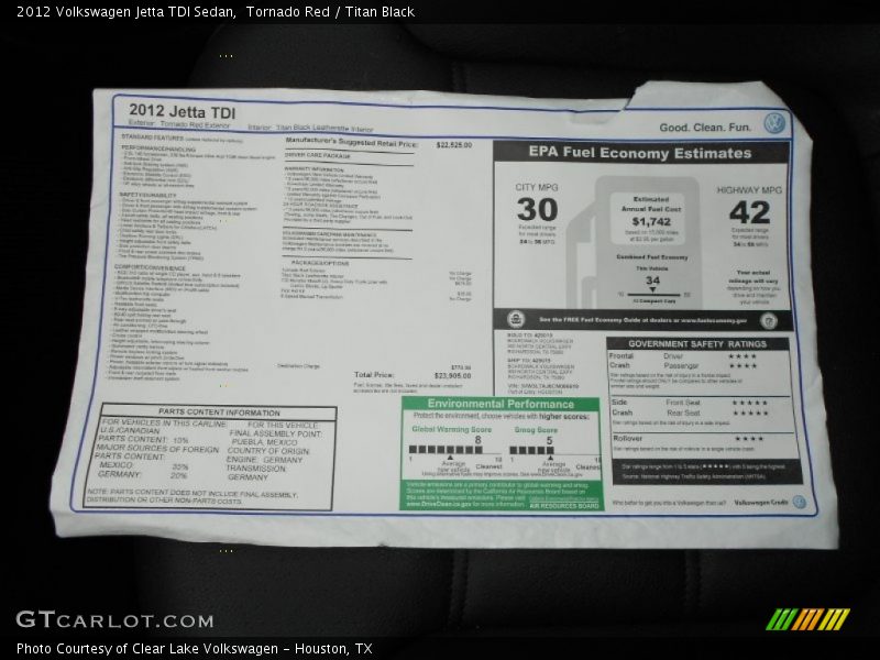  2012 Jetta TDI Sedan Window Sticker
