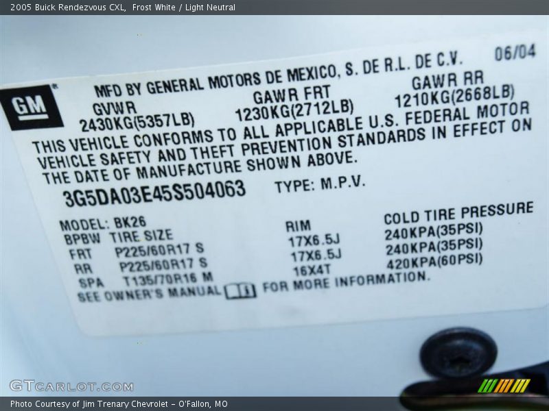 Frost White / Light Neutral 2005 Buick Rendezvous CXL